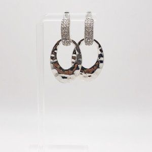 Double Hoop Hammered Silver Plated Crystal Rhinestone Dangle Drop Post E…